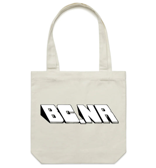 White Logo Natural Tote Bag